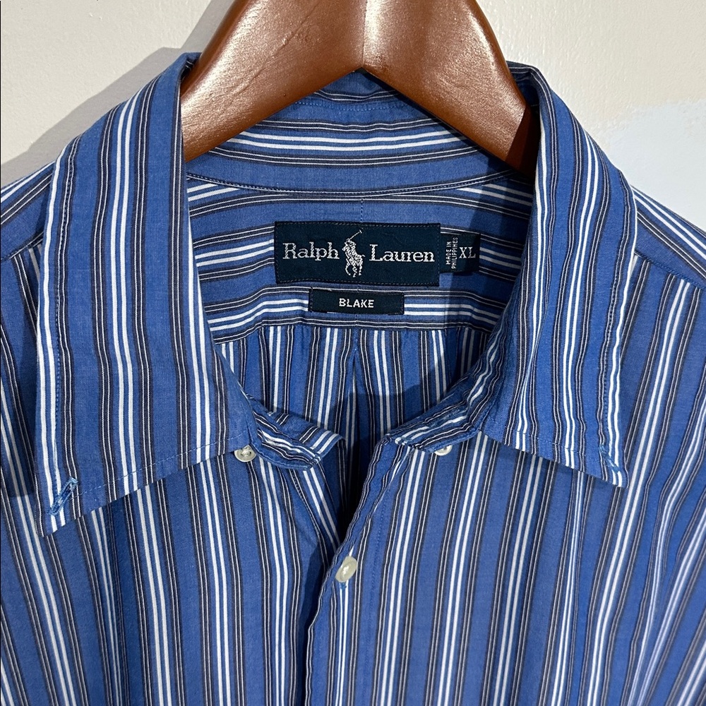 Ralph Lauren Blake Mens Blue White Striped Classic Fit 100% Cotton